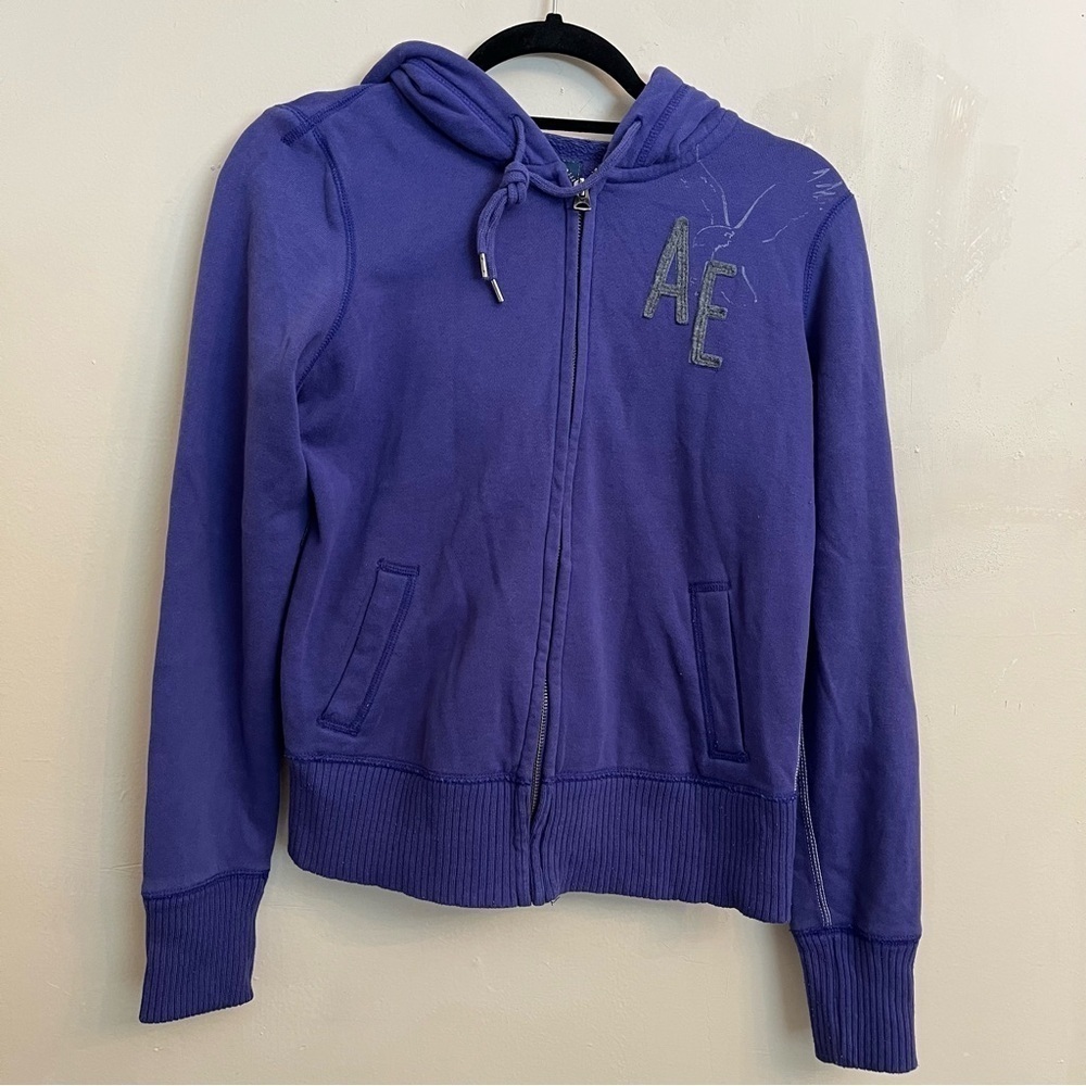 AE AMERICAN EAGLE OUTFITTERS Purple Zip-Up Fleece Sweatshirt with Pockets SIZE S